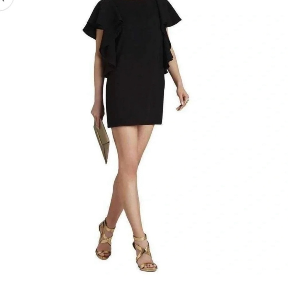 BCBGMaxAzria solace flutter sleeve dress solid black 5947 - Picture 4 of 5